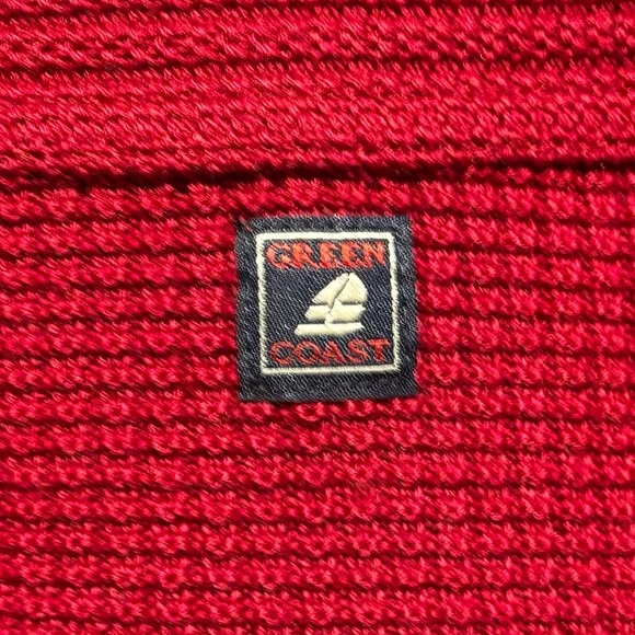 Green Coast Yachting Made In Italy Cable Merino Knit Cardigan Red Sweater Large - Picture 8 of 12